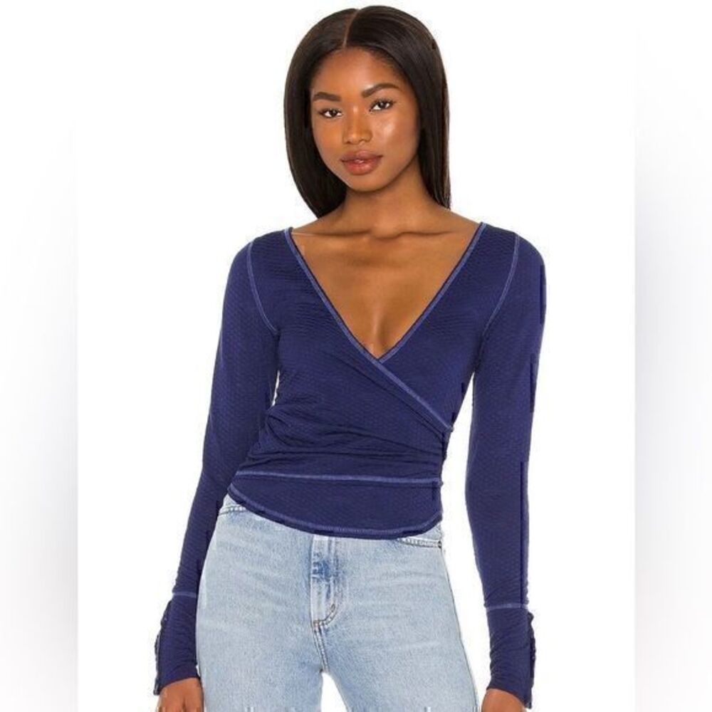 NWT Free People Penny Top Long Sleeve Wrap Shirt Textured Button Details